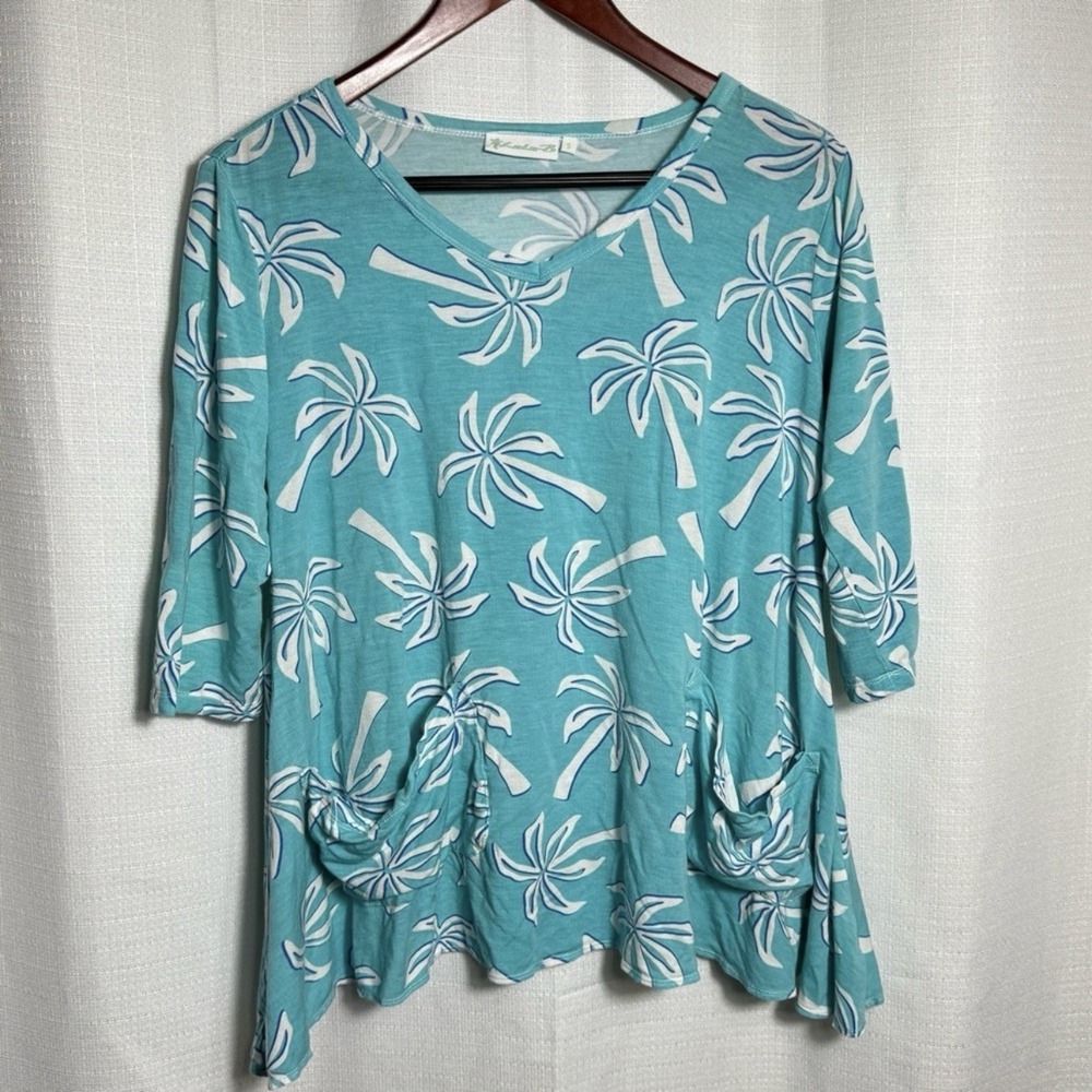 Coastal Lulu-B Palm Print Top Tropical Beachy Cruise Women's Small Resortcore